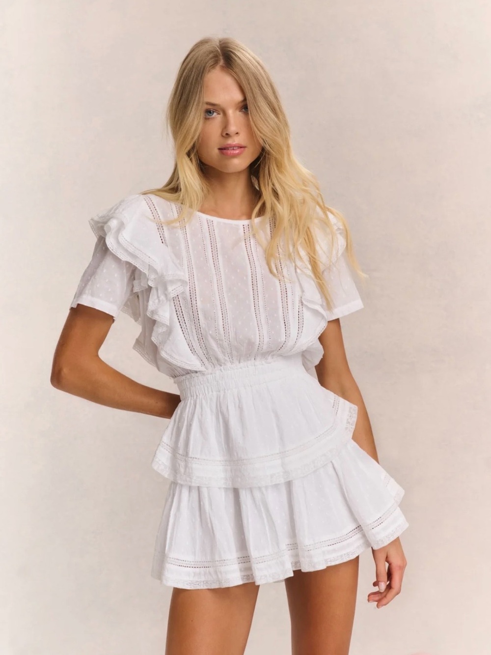 LoveShackFancy Natasha White Ruffle Mini Dress XS